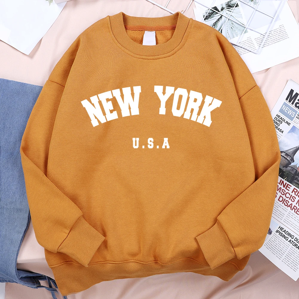 New York Usa Letter Print Streetwear Man Loose Fitness Clothes Fashion High Quality Hoodie Fleece Pullover New Sweatshirt Women