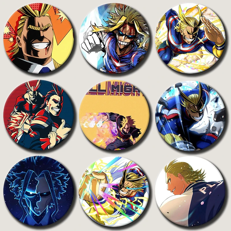 

58mm Anime Character All Might Soft Button Pin Hero Cartoon Brooch Creative Badge for Backpack Clothes Decoration Gift