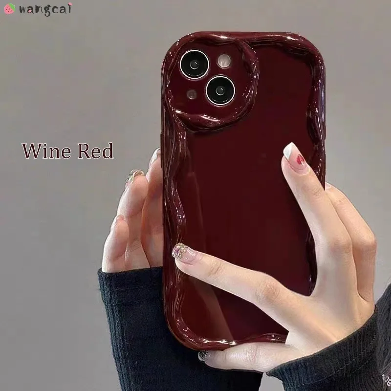 For iPhone 16 15 14 Plus 13 12 11 Pro Max Mini XS Max XR X 7 8 6 6s Plus SE Phone Case Cream Wine Red Simple Soft Cover