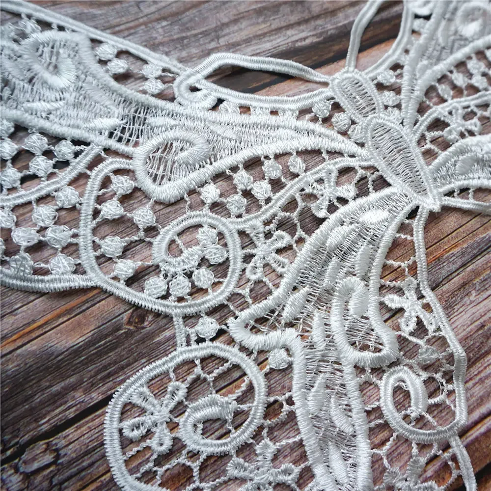 White Butterfly Collar Embroidered Wedding Gown Appliques Lace Fabric Sew On Patches For Dress DIY Decoration