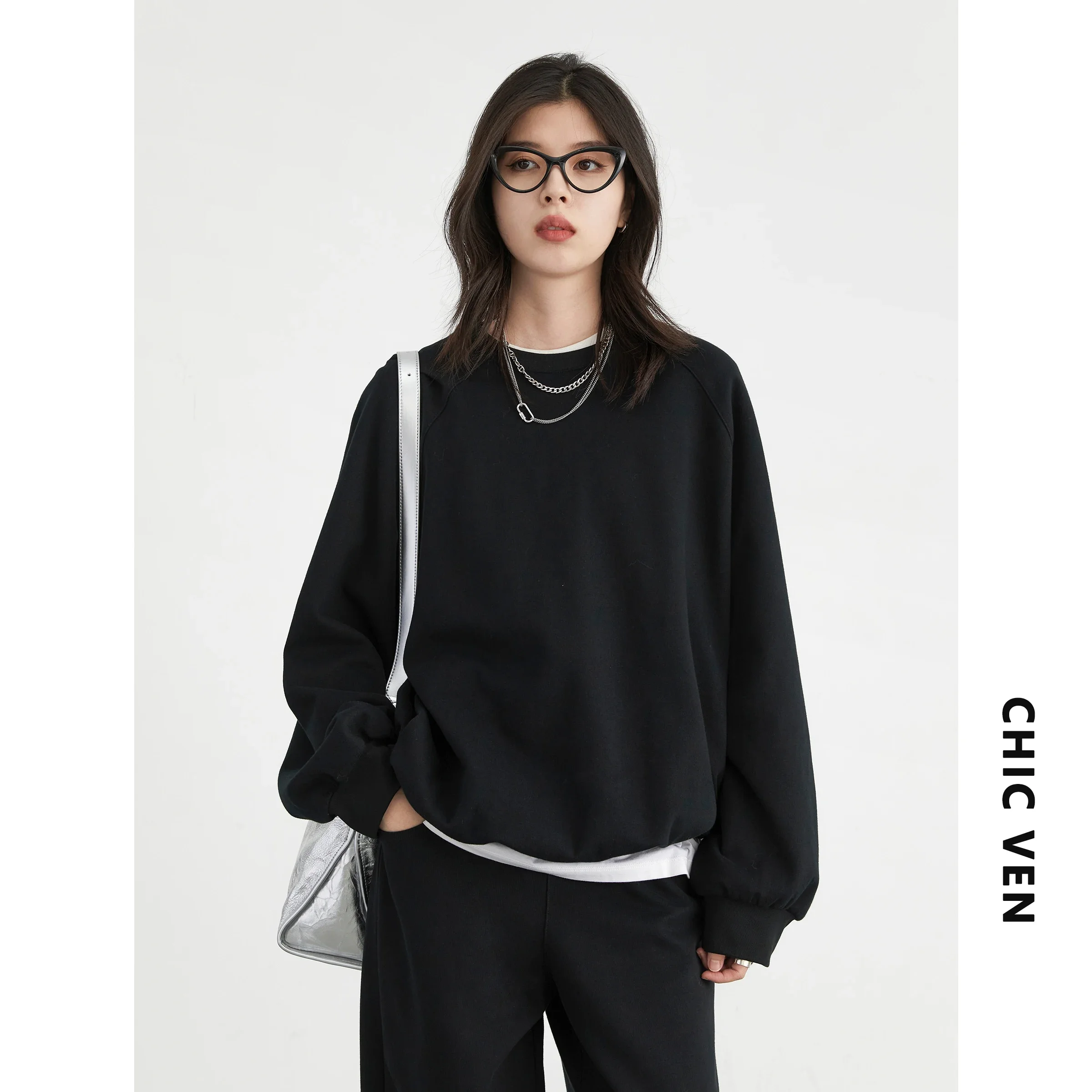 CHIC VEN Women Sweatshirts Pullover Loose O Neck Long Sleeved Female Coat Elastic Waist Casual Pants Set Spring Autumn 2024