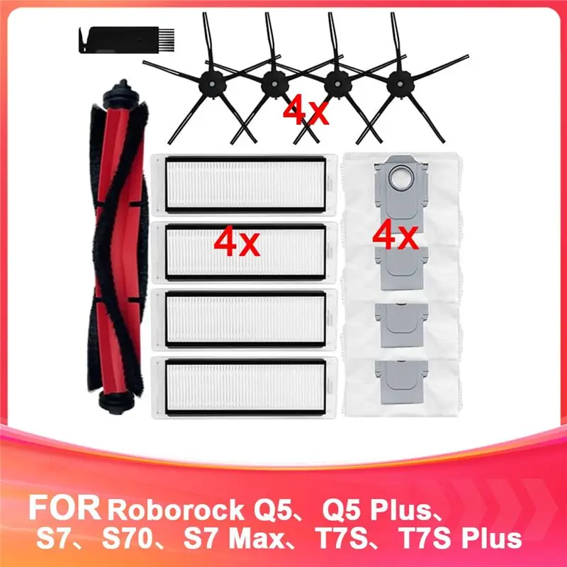 

A84E-Replacement Spare Parts For Roborock Q5, Q5 Plus, S7, S70, S7 Max, T7S, T7S Plus Robot Vacuum, Main Brush, HEPA Filters
