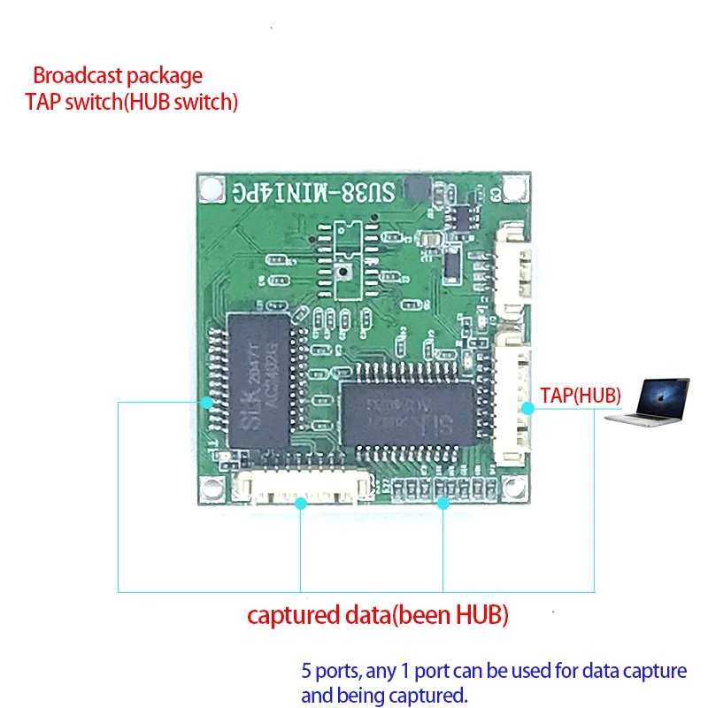 Fast switch mini 4 port ethernet TAP  switch 10 / 100/1000mbps network switch HUB pcb module board for system integration module