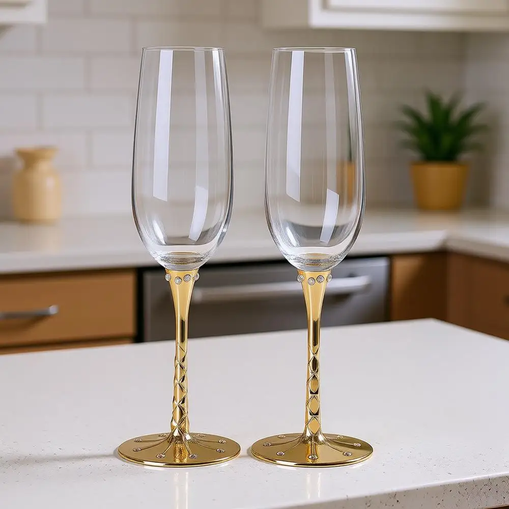 

Champagne Glasses Set of 2, Clear 7 Oz - Ideal for Gifts, Parties, Wedding, Christmas, Reusable Bar Glassware