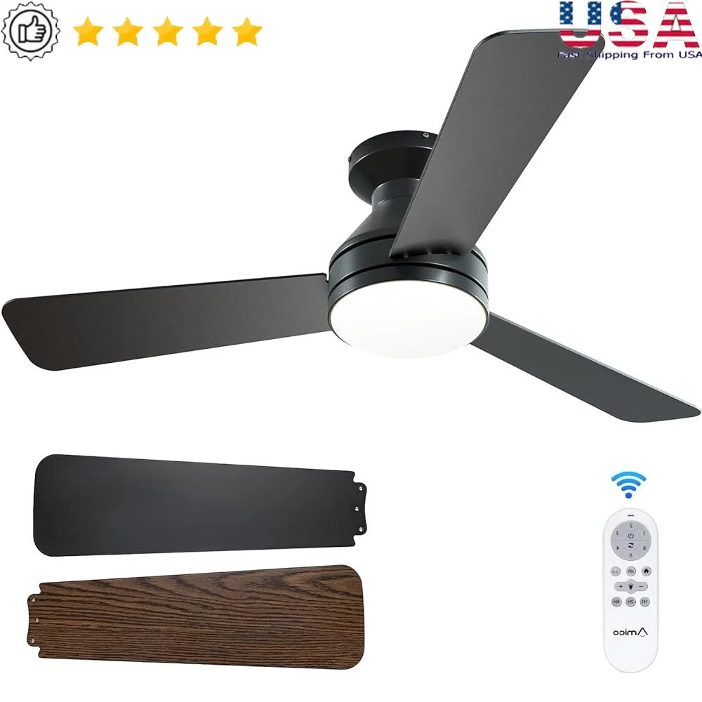 مراوح سقف منخفضة المستوى مع أضواء التحكم عن بعد عكسها عكسها عكسها 3CCT داخلي خارجي فائق الهدوء 42 بوصة فلوش جبل