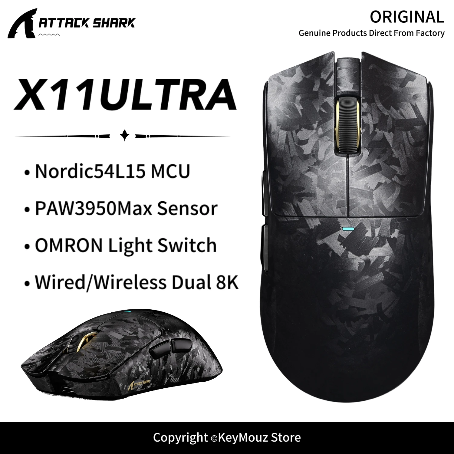 X11ULTRA ATTACK SHARK X11 Wireless Gaming Mouse Dual 8K for PC/Laptop/Mac PAW3950Max Sensor 42K DPI Carbon Fiber Mouse