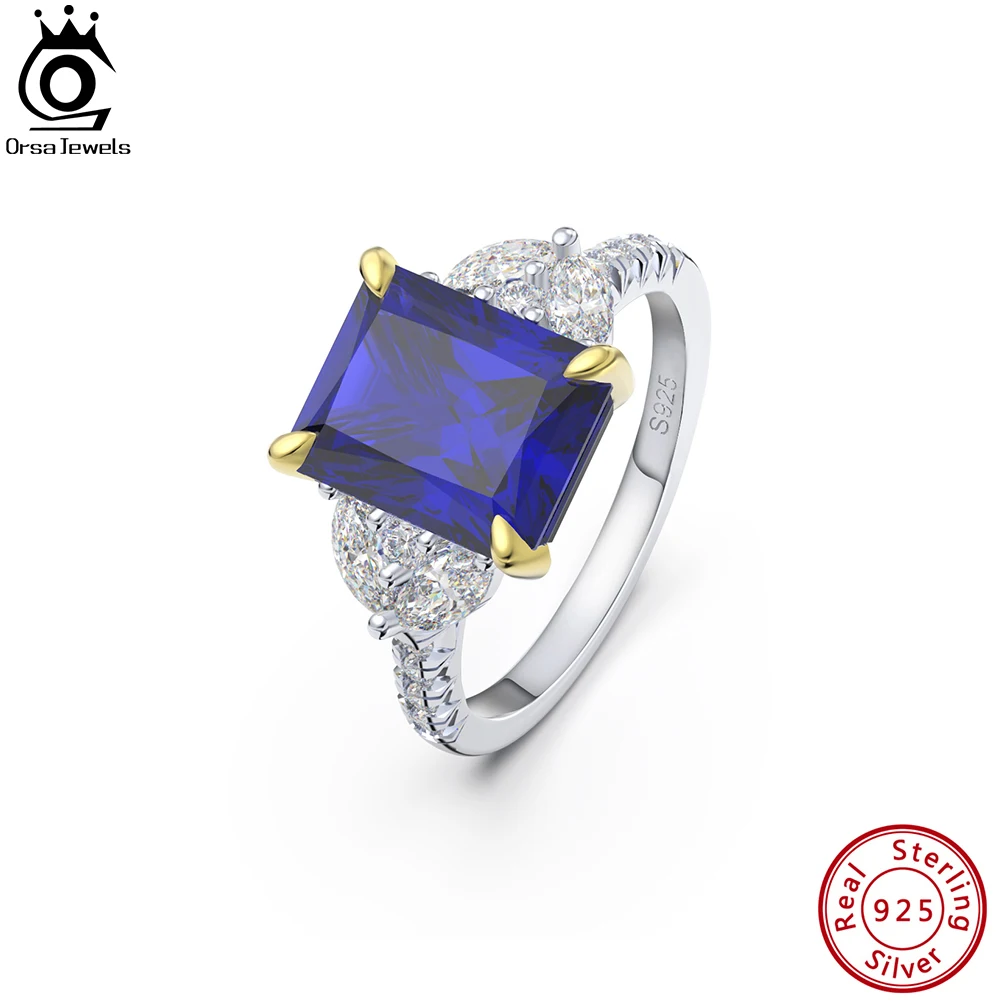 

ORSA JEWELS Shiny 925 Sterling Silver Created Tanzanite Rings with AAAA Zircon for Women Engagement Wedding Rings Jewelry LZR10