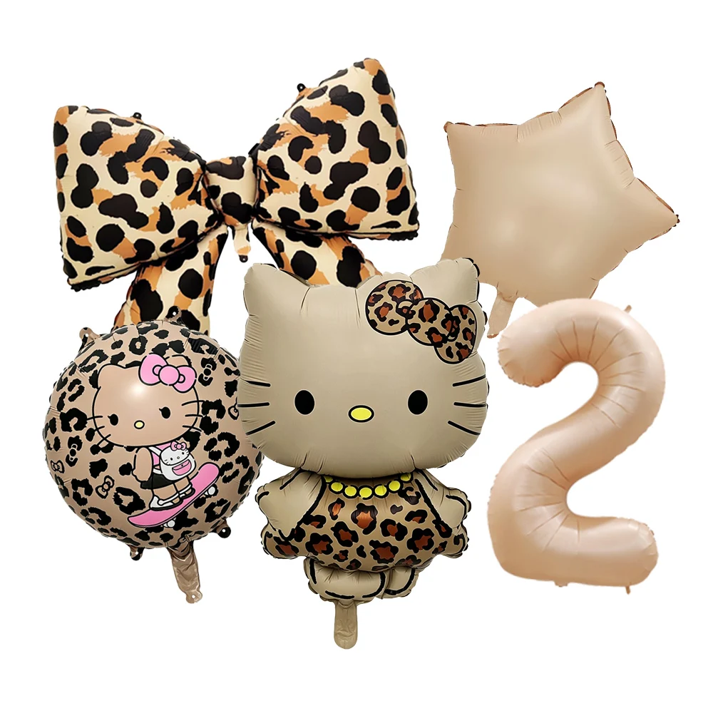 Cartoon Hello Kitty Theme Animal Number Foil Balloon Set Kids Birthday Confetti Party Decor Supplies Baby Shower Toy Gifts