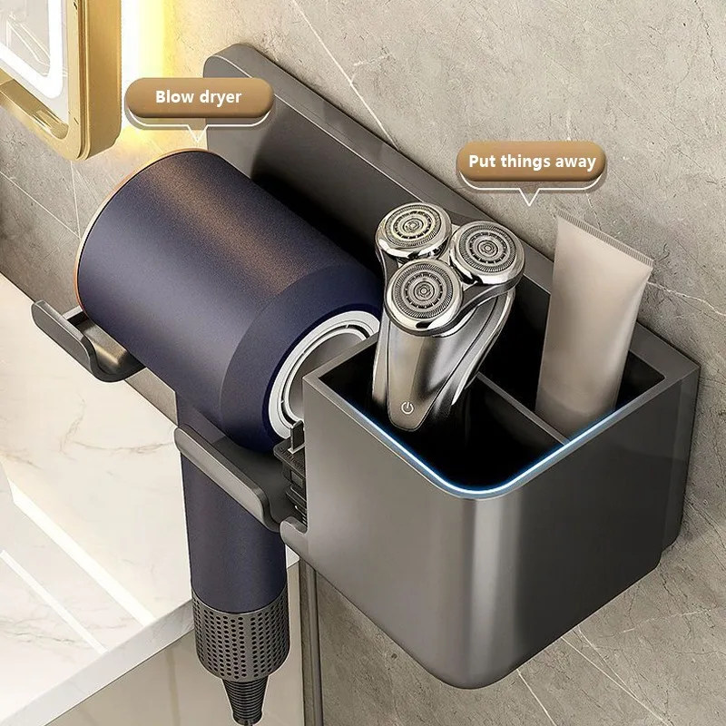 Hair Dryer Holder Wall Bathroom Shelf Without Drilling Plastic Hair Dryer Stand with Storage Box Toilet Blower Holder Shelf