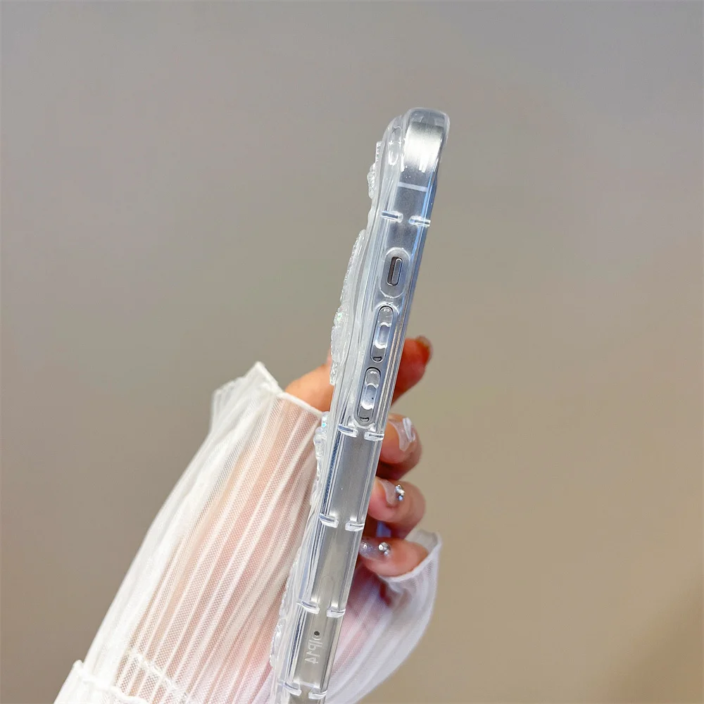 حافظة شفافة لامعة كريستالية ثلاثية الأبعاد لهاتف آيفون 15 14 Plus 13 12 11 Pro Max X XR XS Max غطاء موجة لؤلؤي على شكل نجمة لامعة