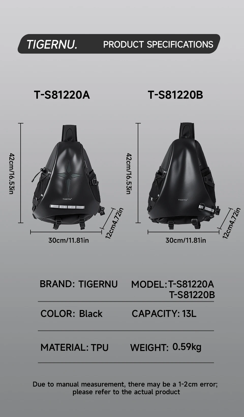 Tigernu Herren-Umhängetasche in Übergröße mit USB-Anschluss für 11-Zoll-Brusttasche mit abnehmbarem 3-Punkt-Tragegurt, Fahrrad- und Sporttasche – Detail 12