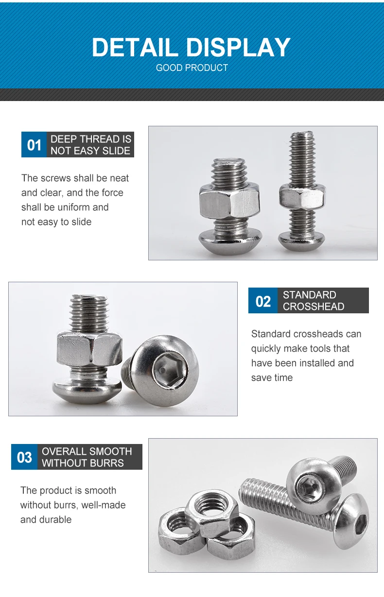 M2 M3 M4 M5 M6 Innensechskant-Inbusschrauben-Muttern-Set aus Edelstahl 304, ISO7380, sechseckiges metrisches Gewinde, Maschinenschrauben, Schrauben, Muttern-Sets – Detail 6