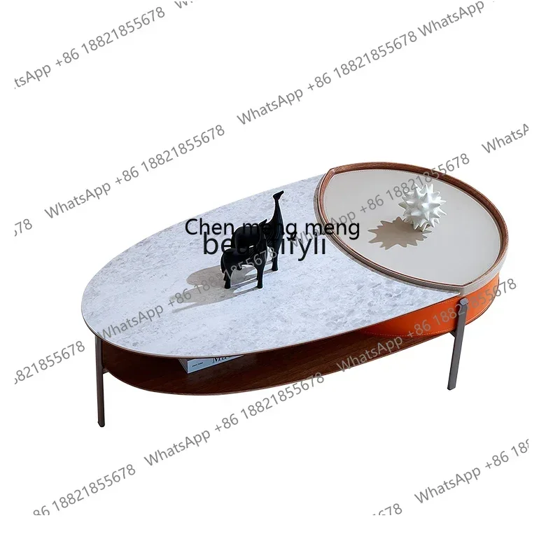 Simple Super Crystal Stone Endtable Saddle Leather Oval Italian Minimalist Dali Stone Endtable Stainless Steel Tripod Side Ta