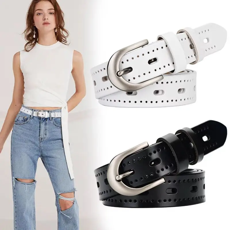 

Women's Genuine Leather Jeans Belt 2024 New Fashion Luxury Brand Soft Belt with Pin Buckle Ladies Female Jean Pants Belts