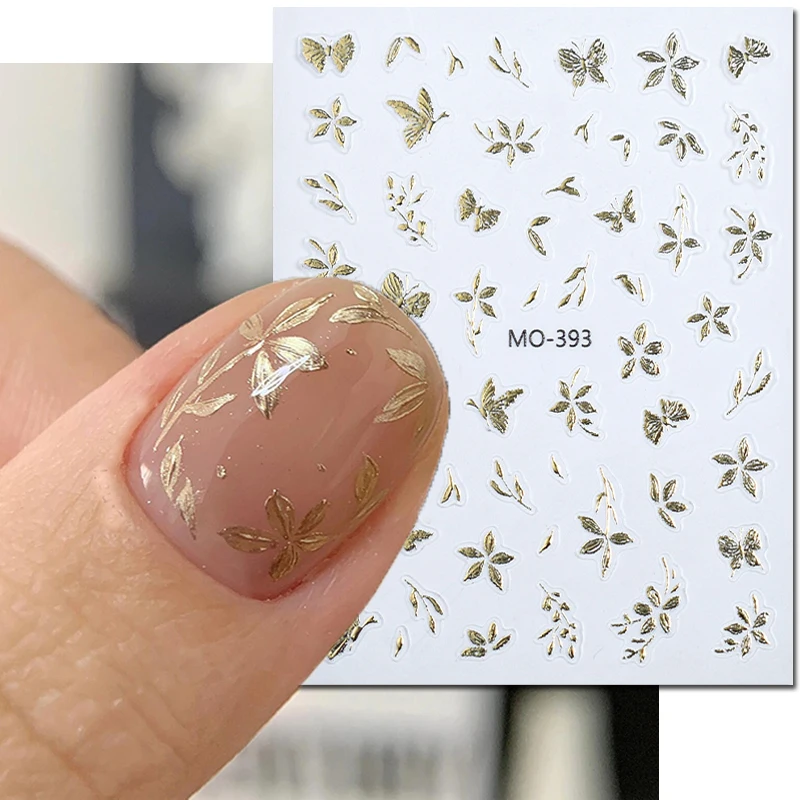 

5d Embossed Nail Art Decals Shining Gold Butterflys Flowers Leaves Stickers For Nails Art Manicures Tips Decorations
