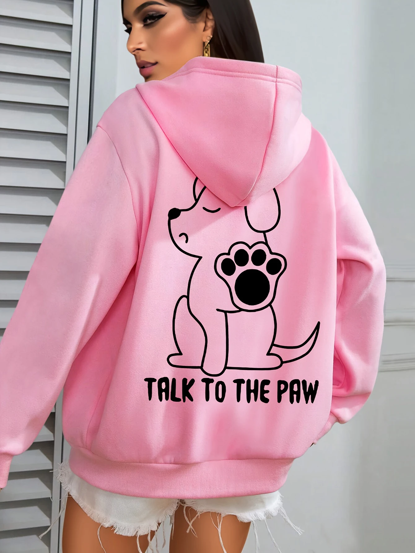 Dog Pattern Hoodies Talk To The Paw Letter Cotton Back Print Hoody Spring Fall Kids Adults Cute Pullover Loose Casual Sweatshirt