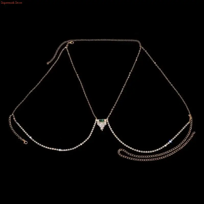 Q5WE Fashionable Chain Bra Rhinestones Body Chain Embellished Top For Business Event