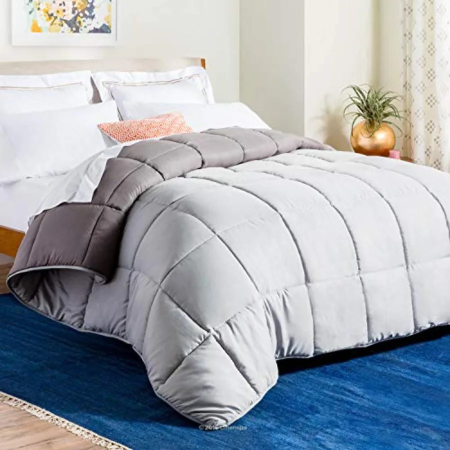 

Oversized King Size Down Alternative Duvet Insert in Stone/Charcoal for All Season Use with Box Stitched Microfiber Comforter