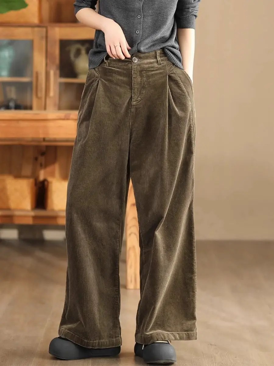 

Retro Corduroy Casual Pants For Women, Autumn/Winter 2025 New High Waist Loose Straight Leg Wide Leg Pants