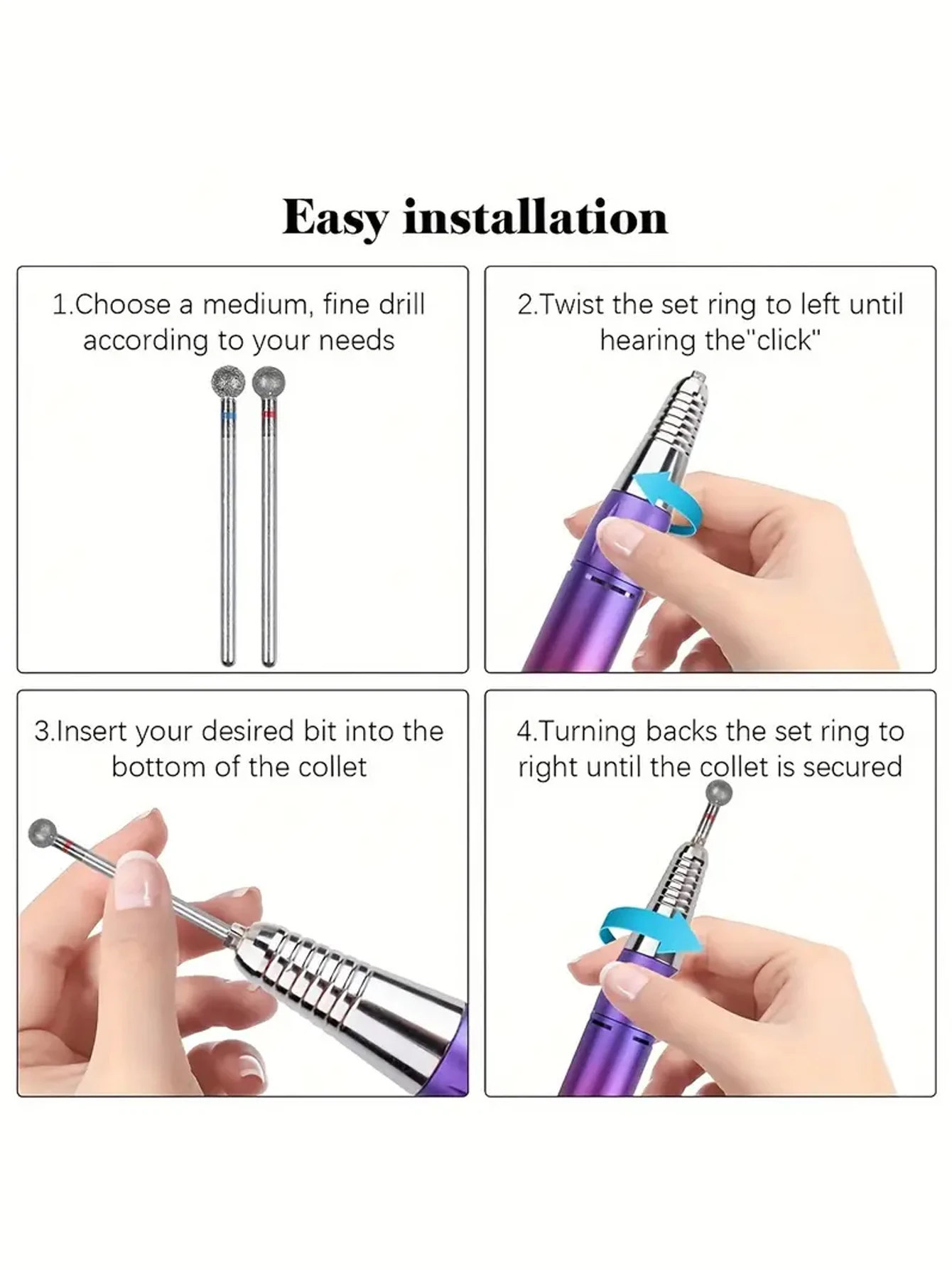 2Pcs Diamond Nail Drill Bits Carbide Conical Micro Cuticle Remover Bit for Under Nail Dead Skin Cleaning Cuticle Remove Nail Art