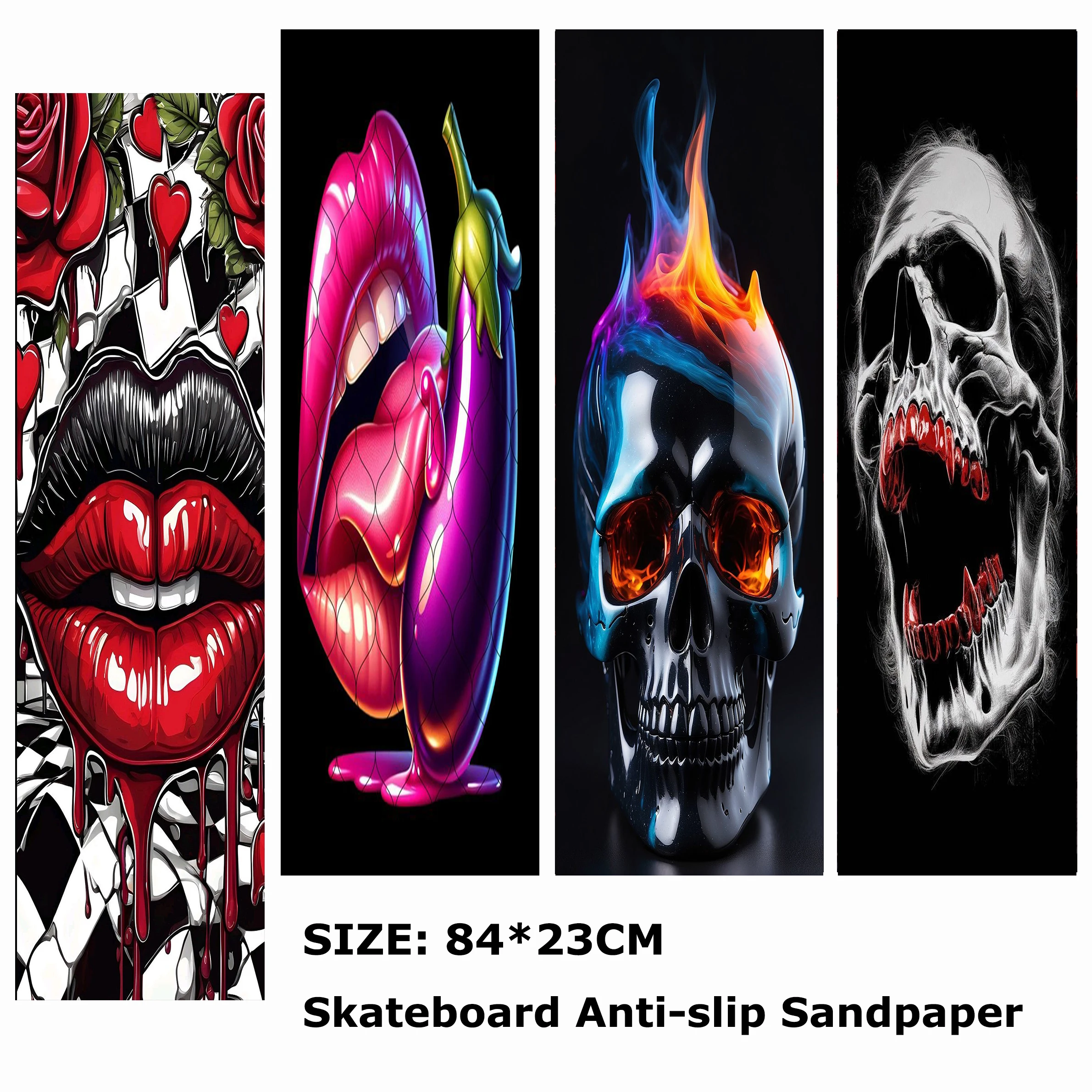 

Black and Red Skull Sexy Lips Pattern Electric Scooter Anti-slip Sticker Sandpaper Skateboard Grip Tape Sheet 84*23cm
