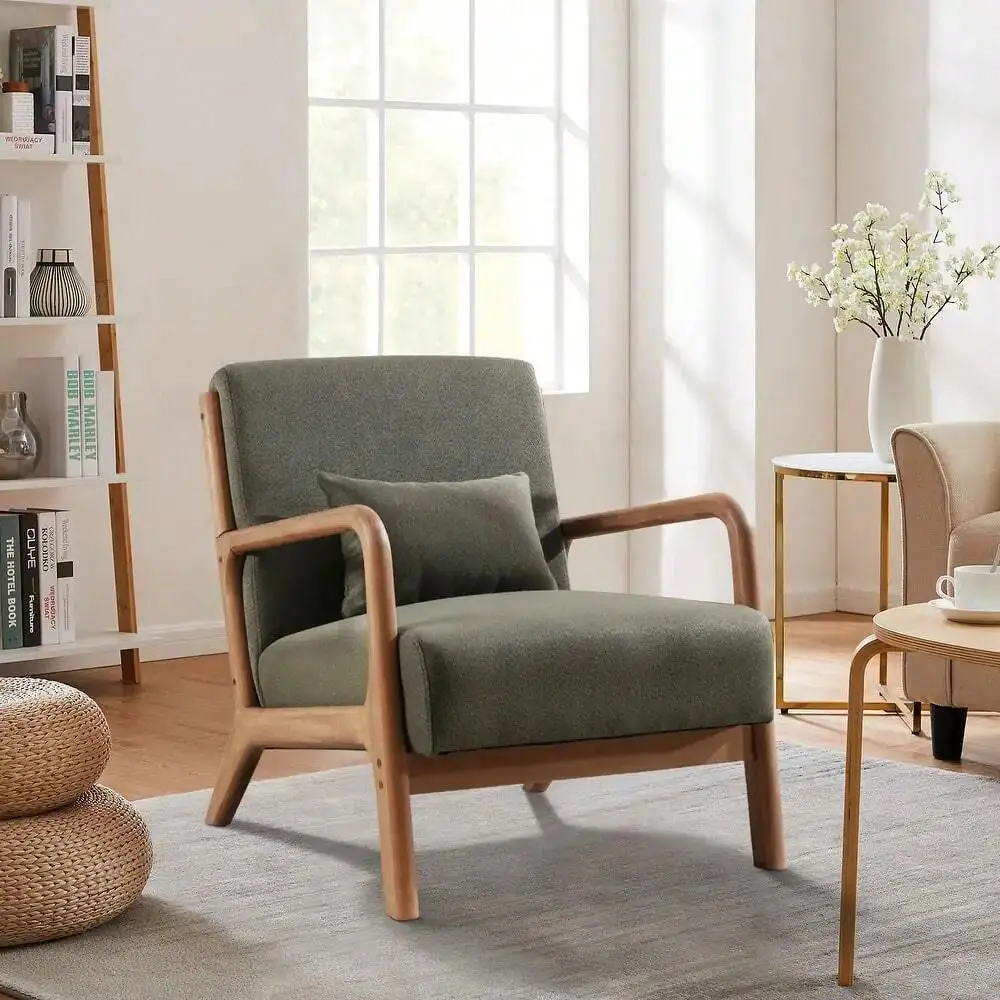 

293326 Inch Solid Color Solid Wood Living Room Chair 105 Backrest NonSlip Casual Bedroom Chair With Pillow