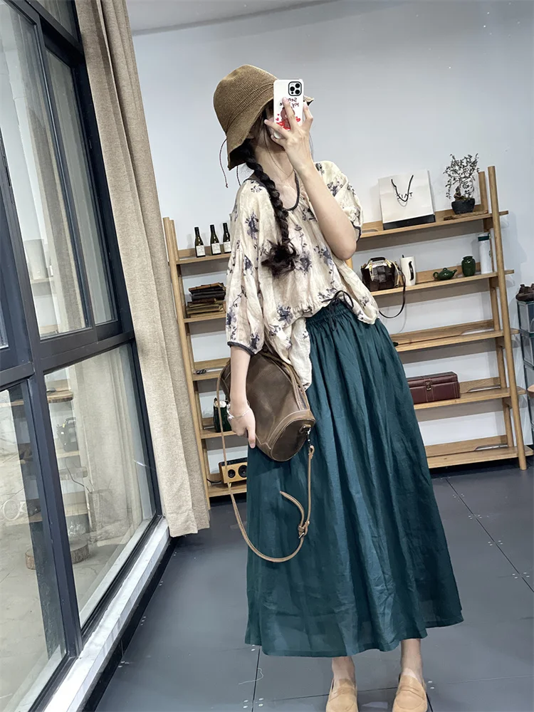 Oversized Summer High Waist Loose Women Linen Skirt Korea Casual Office Big Size Skirt Ladies Womens White Midi A-line Skirts