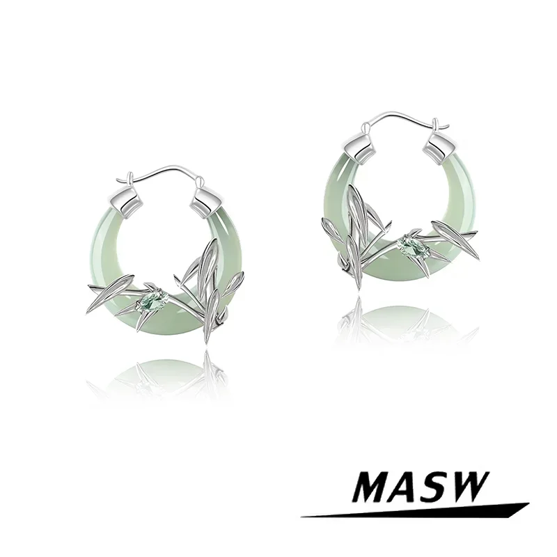 

MASW Original Design Spring Summer Style Fresh Sense Bamboo Shape Green Hoop Earrings For Women Girl Gift Trend Jewelry