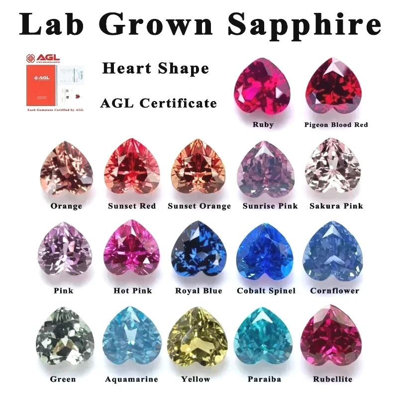 

Выращен в лаборатории сапфир в форме сердца, высококачественные основные материалы для изготовления ювелирных изделий своими руками, сертификат AGL на выбор