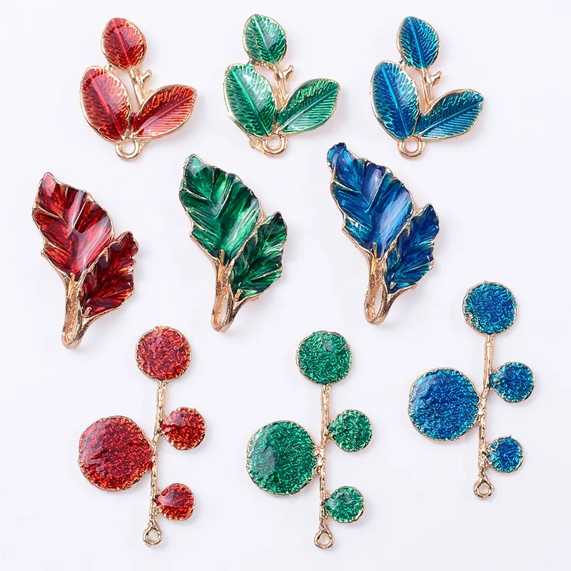 Antique DIY handmade hair accessories, walking fan, three-color transparent dripping oil, branches and leaves, pendant, alloy ac