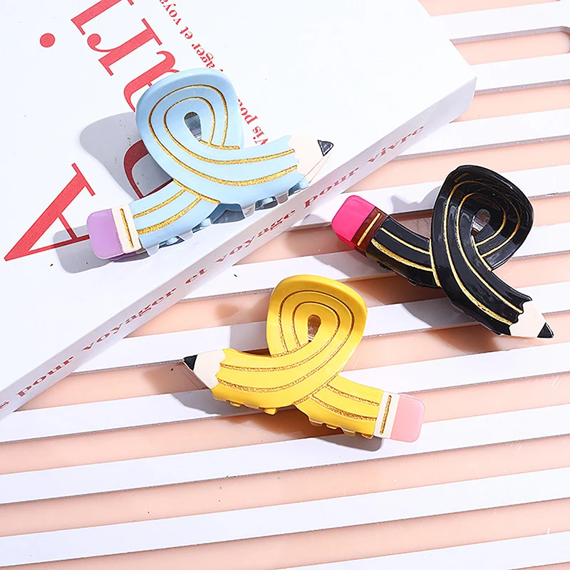 Funny Colored Pencil Hair Claw Creative Design Acetate Hair Claw Clips Shark Catch Hair Accessories For Women Girls