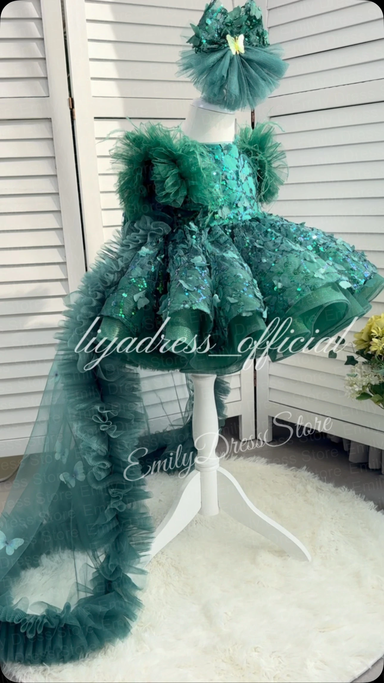 Customized Baby Flower Girl Dress For Wedding Applique Puffy Tulle Feather Sequins Birthday Party Kids First Communion Ball Gown image 4
