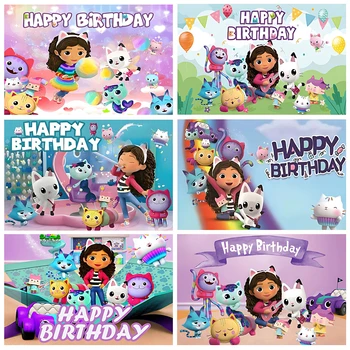 Cartoon Gabby Puppenhaus Kinder Geburtstag Party Supplies Dekoration Hintergrund Mädchen Baby Dusche Rosa Spielzeug Foto Schießen Banner Prop