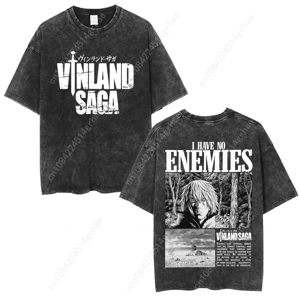 Vintage Washed Anime Vinland Saga Thorfinn Karlsefni T Shirt Mens Women Clothing Fashion Street