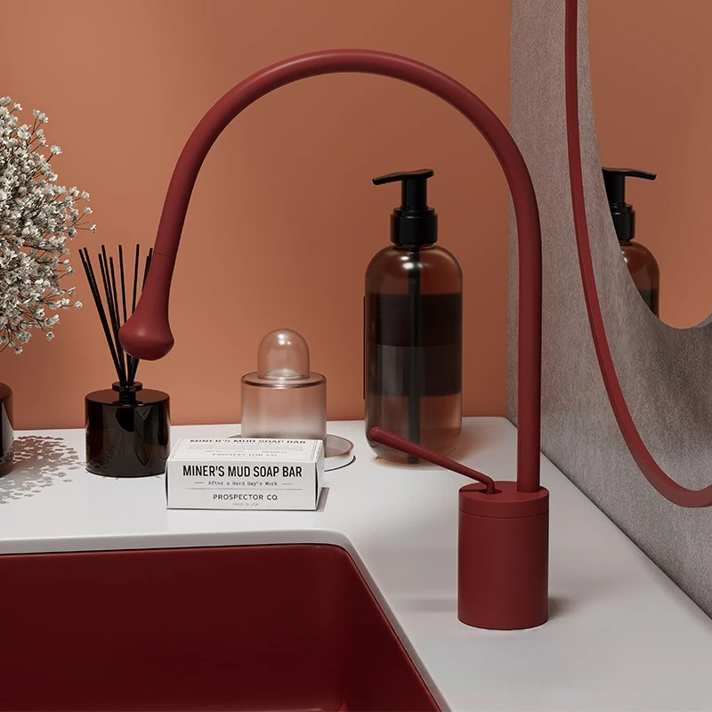 Full copper drop-shaped basin faucet, washbasin, cold and hot island countertop faucet with rotatable function