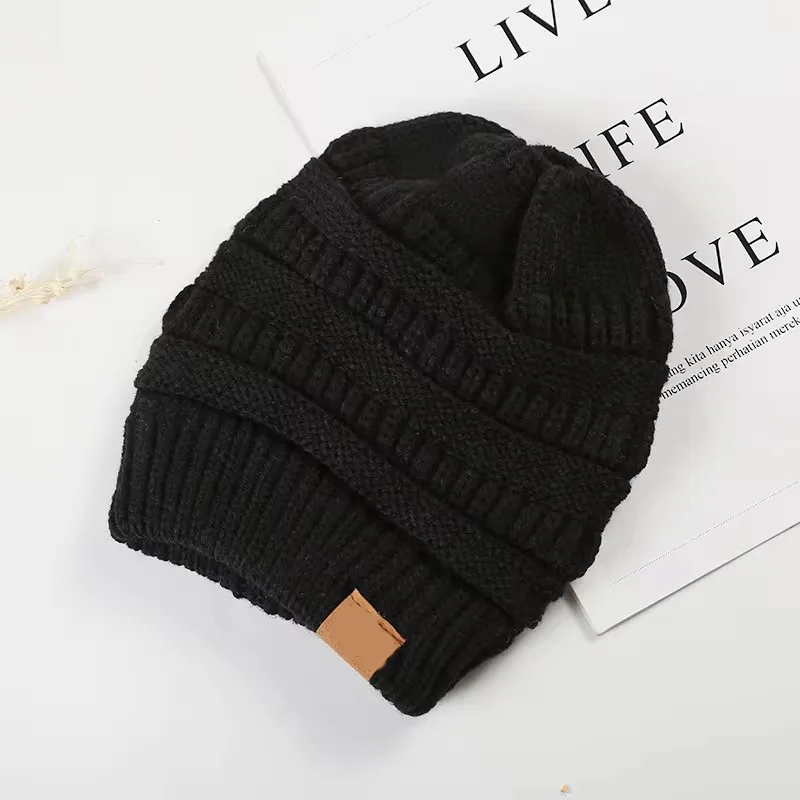 2024 Cross Border Autumn and Winter Woolen Hat Women\'s CC Horsetail Hat Warm Knitted CC Empty Top Simple Moon Hat