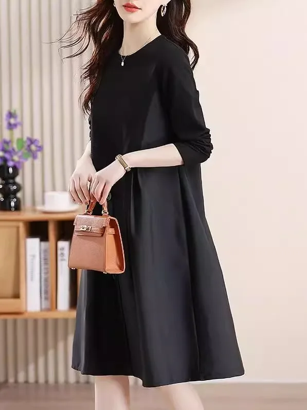 캐주얼 슬레 플러스 사이즈 드 페이크 투피스 롱 슬리브 루즈핏 스플라이스 슬리밍 미디 길이 A라인 스커트 여성용