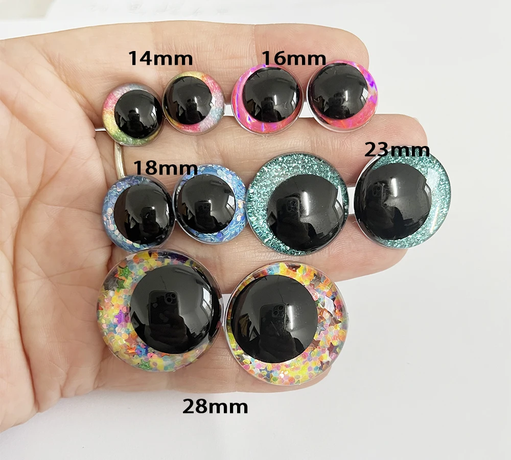 20 buah/lot mainan mata glitter bulat Lucu 20mm 14mm 16mm 18mm 20mm 23mm 28mm dengan washer tekan tangan untuk temuan boneka --- S9