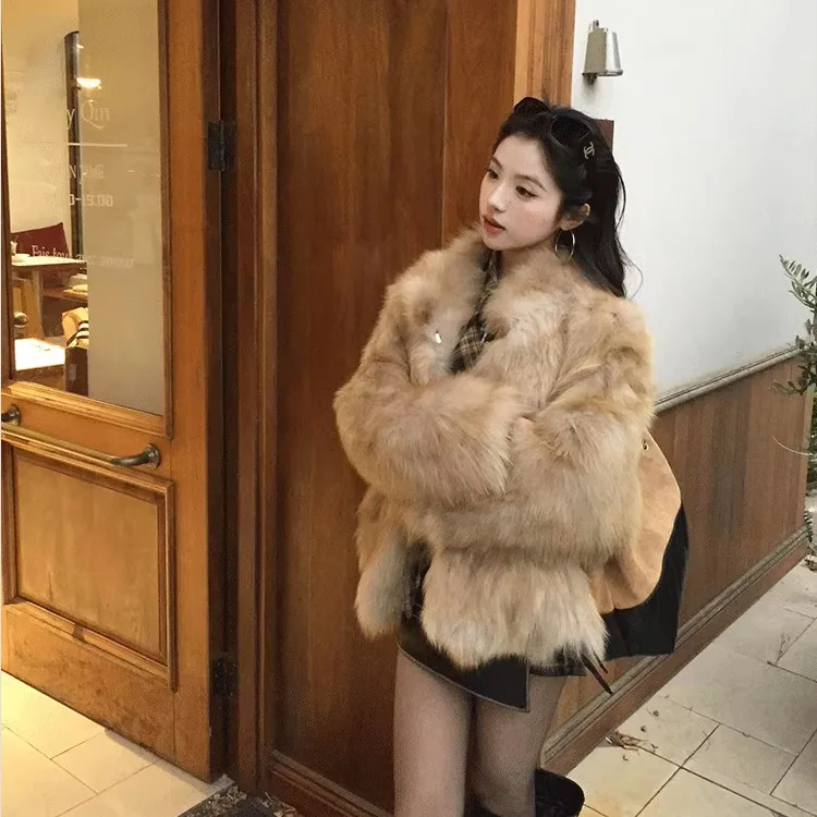 Eco Fox Fur Mid-Long Winter New Thick Two-Tone Gradient Fuzzy Women's Coat 2