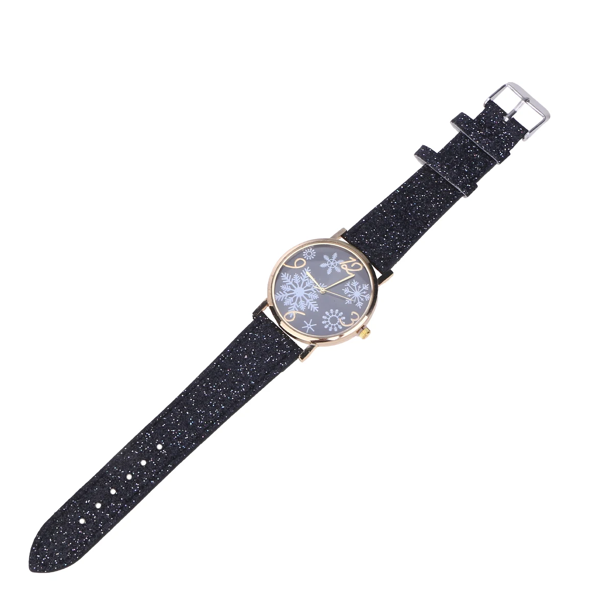 

Snowflake Face Christmas Watch Black Alloy Quartz Movement Fashion Women Wristwatch Elegant Gift for Lady Mother Girlfriend