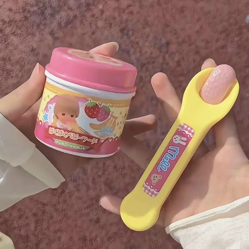 2025 nuevo juguete de alimentación de pudín de comida, adorno de escritorio, juego de pudín de fresa de gelatina rosa, modelos de adornos para niños y niñas