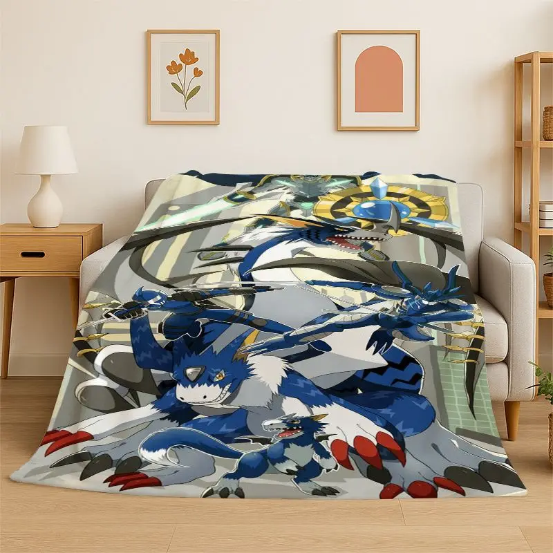 Digimon Adventure Angewomon Agumon Cartoon Flannel Blanket Soft Warm Throw Blanket for Bedroom Living Room Bed Travel Picnic