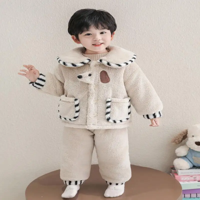 

Зимний пижамный комплект для мальчиков, фланелевая флисовая домашняя одежда на толстой хлопковой подкладке с героями мультфильмов, теплая одежда для сна, домашняя одежда для мальчиков