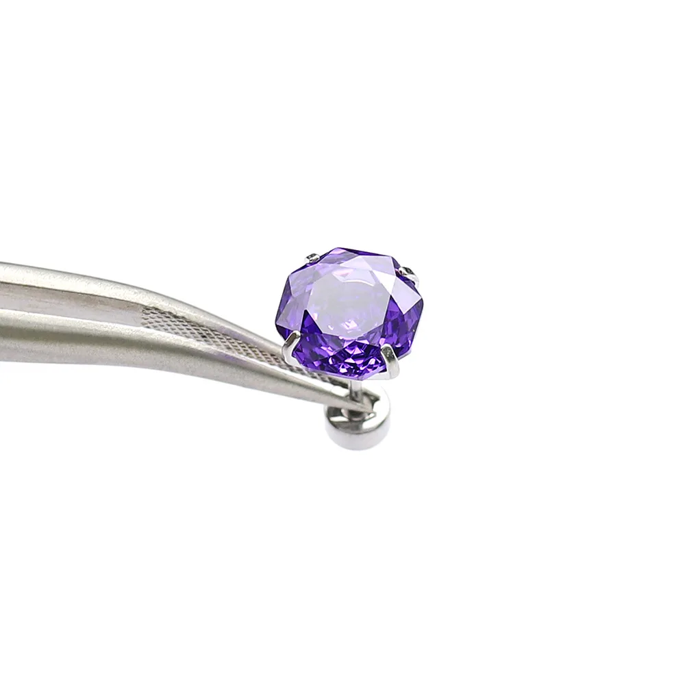 1 Stück 6/8mm Mehrseitiger Zirkon Ohrstecker mit Schraubverschluss 20G für Männer und Frauen aus 316L Edelstahl mit AAA Zirkonen – Detail 2