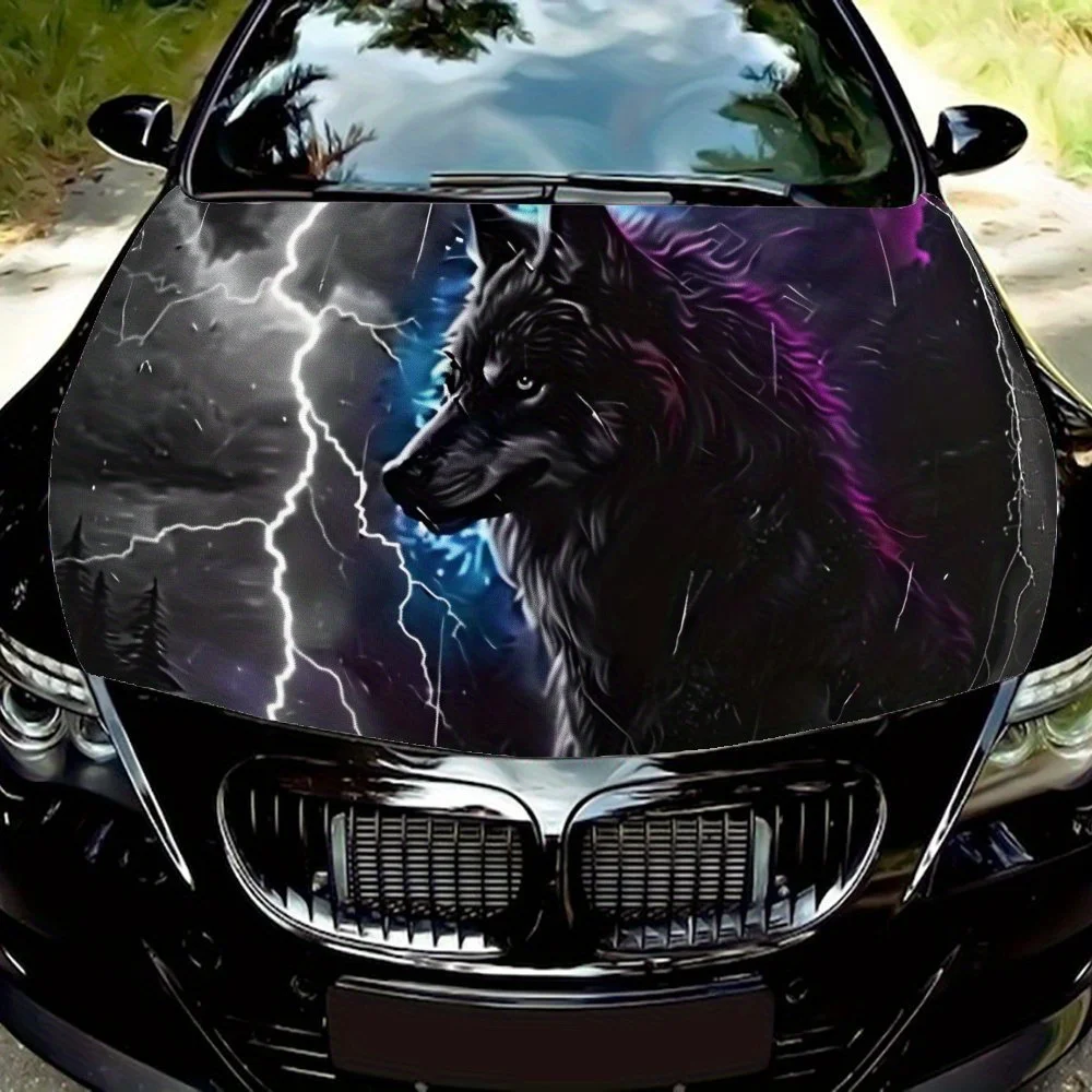 Wolf Under The Light PVC Engine Hood Stickers Suitable for Cars and SUVs -Durable, Stylish Automotive Accessories That Are Easy