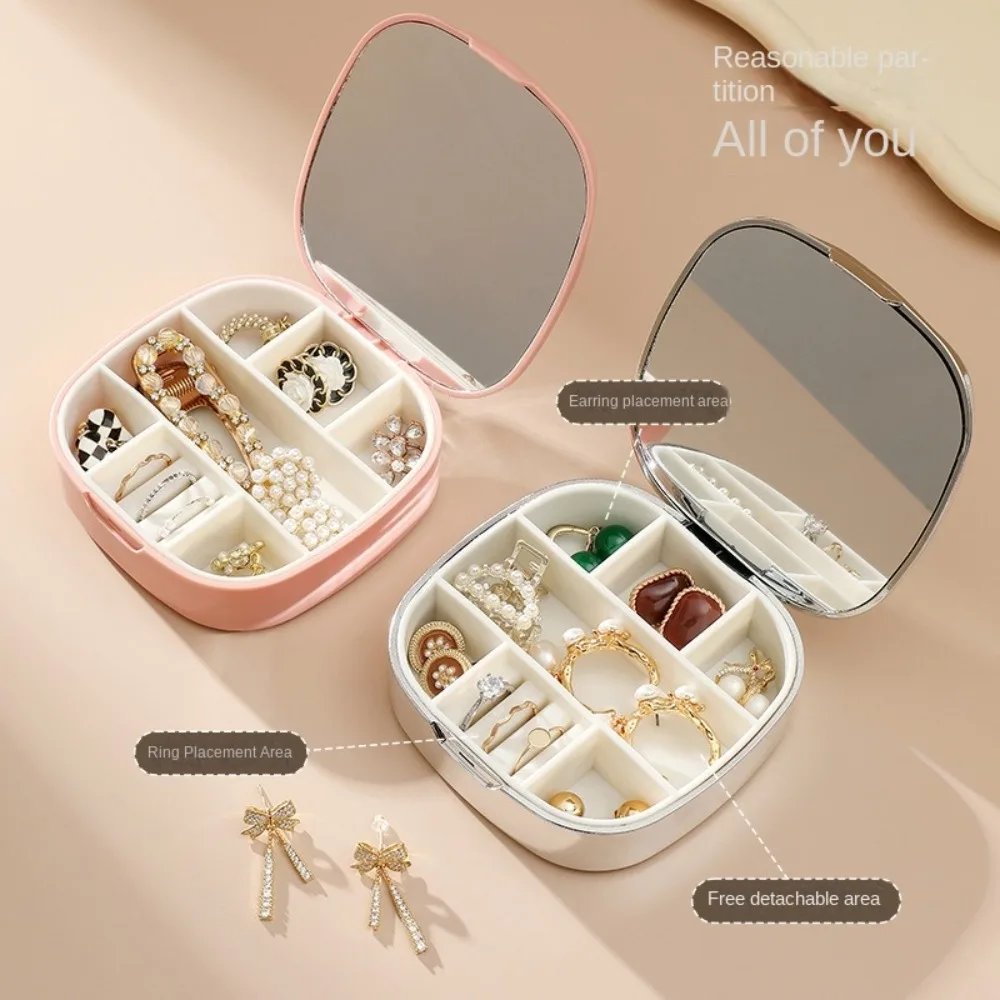 with Mirror Jewelry Storage Box Dustproof Moisture-proof Jewelry organizer Sqaure Large Capacity Earring Storage Case
