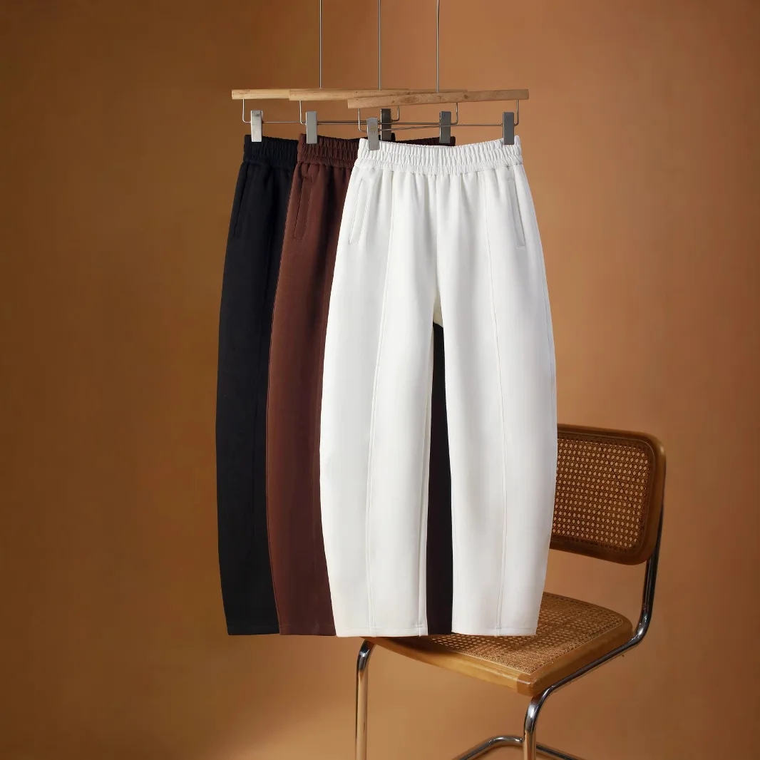 

Повседневные утягивающие брюки больших размеров с высокой талией, женские свободные весенне-осенние шаровары из воздушного хлопка