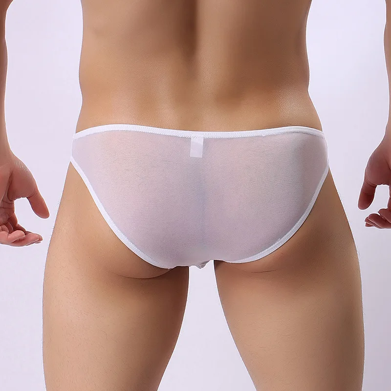 Sexy Full Transparent Panties Men\'s Mesh Underwear Ultra-thin Breathable Ice Silk Seamless Briefs Erotic Bulge Pouch Underpants