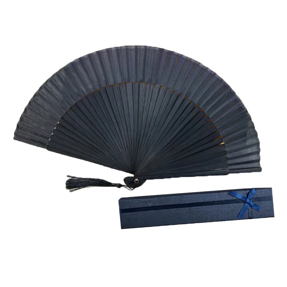 

Men Folding Black Bamboo Fabric Handheld Large Summer Cooling Gift Wedding Party Decor Chinese Style Foldable Fan Hand Fan