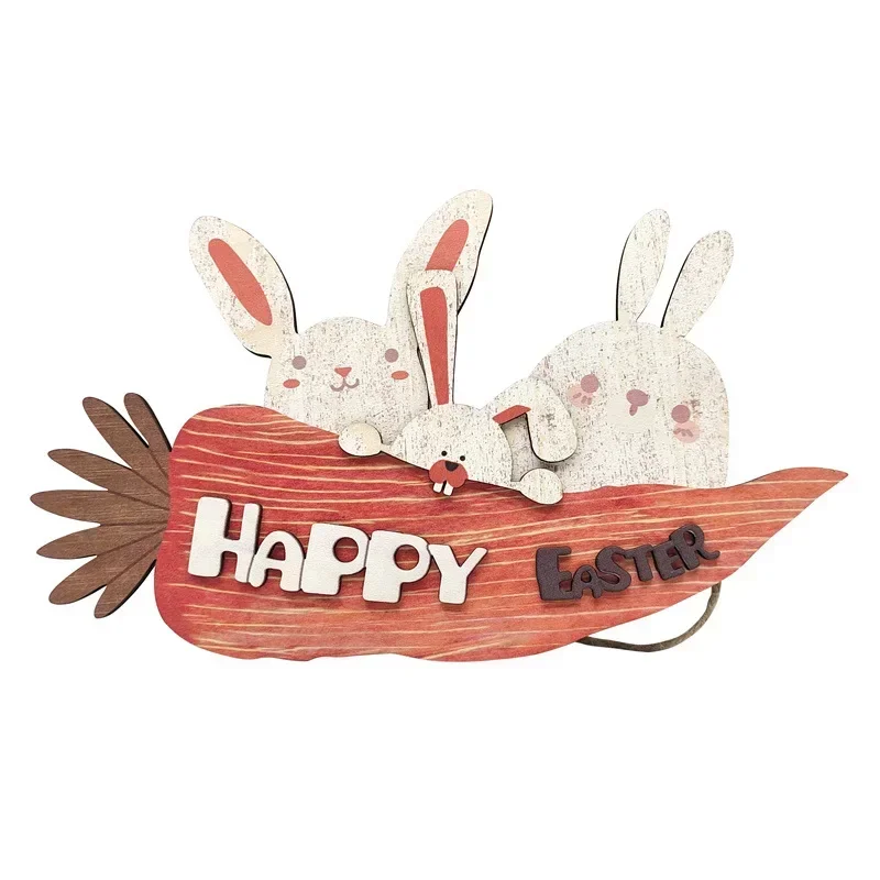 

Easter Party Bunny Wood Hanging Pendants DIY Carrot Rabbit Door Decorations Ornaments Happy Easter Day Decor For Home